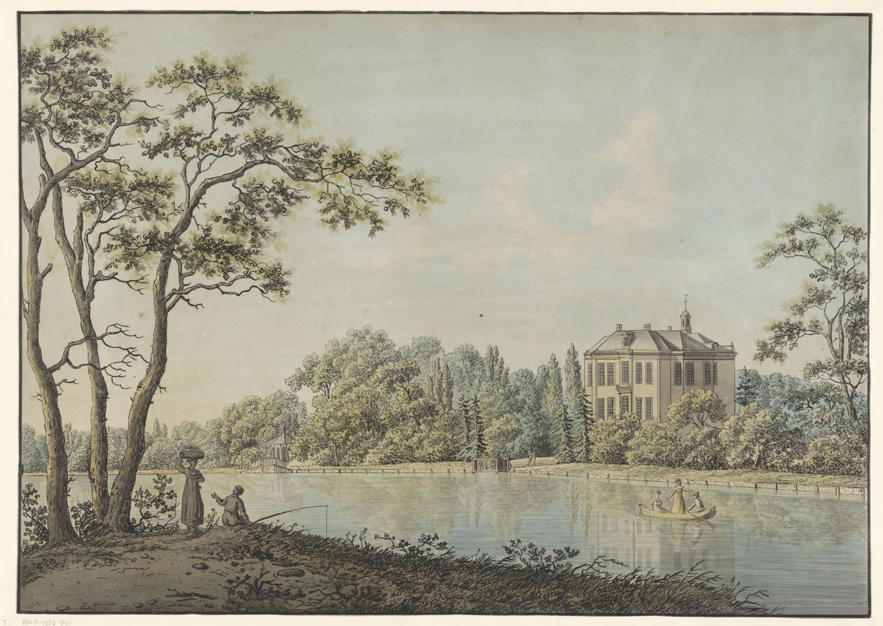 Utsikt over Over Holland-huset med tekuppel på Vecht i Nieuwersluis av Pieter Bartholomeusz. Barbiers