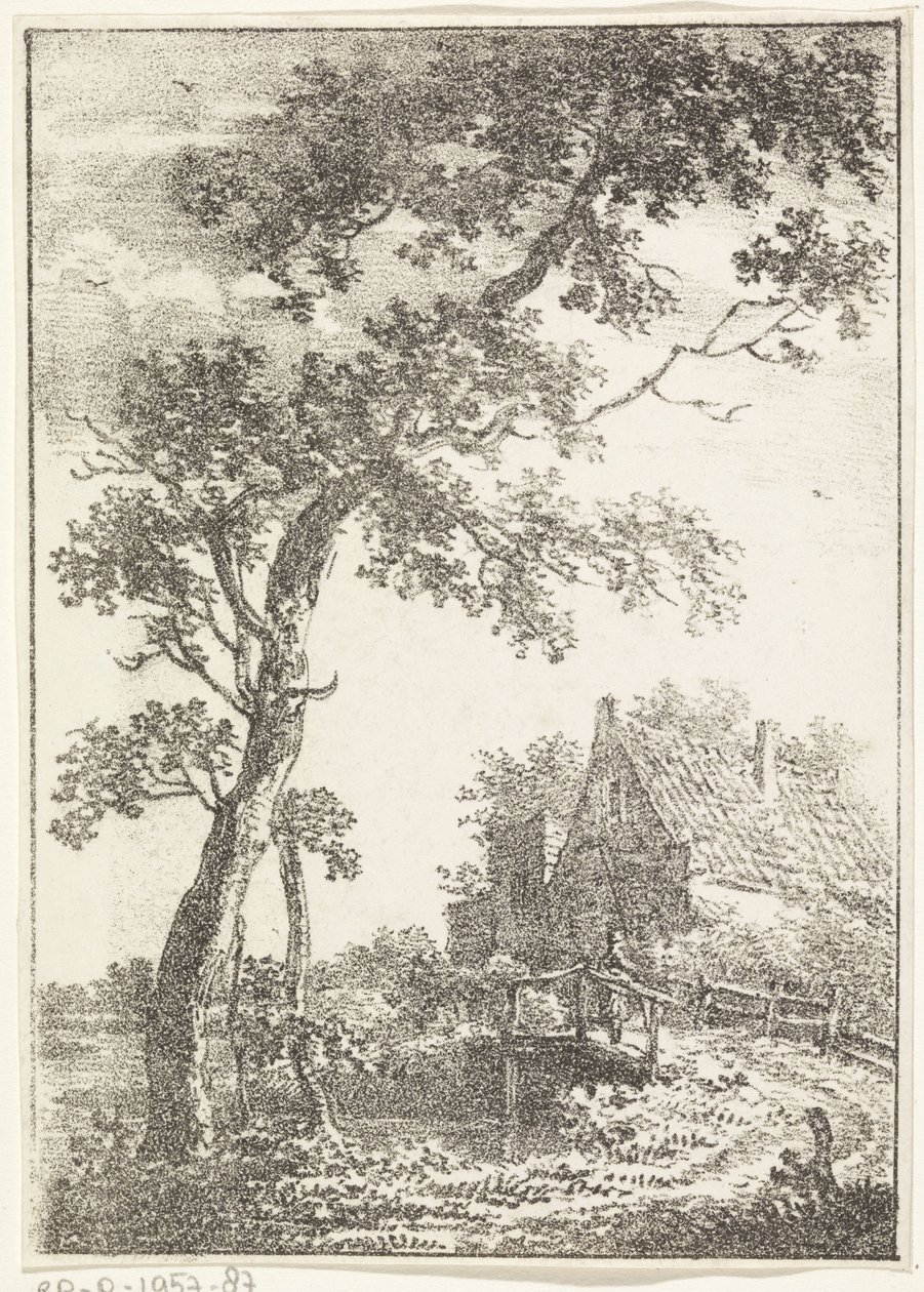 Landskap med tre, bro og hus av Pieter Bartholomeusz. Barbiers