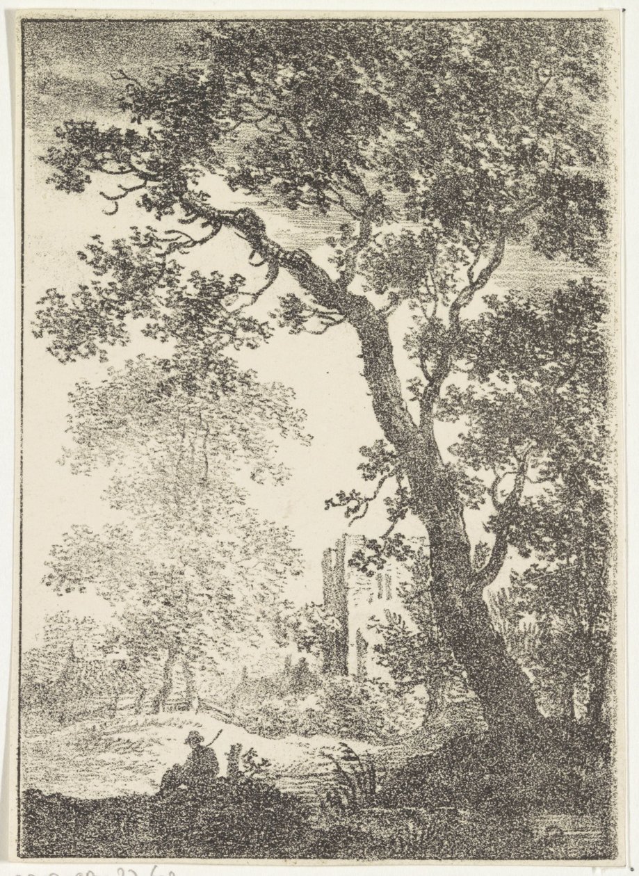 Landskap med ruin og sittende figur av Pieter Bartholomeusz. Barbiers