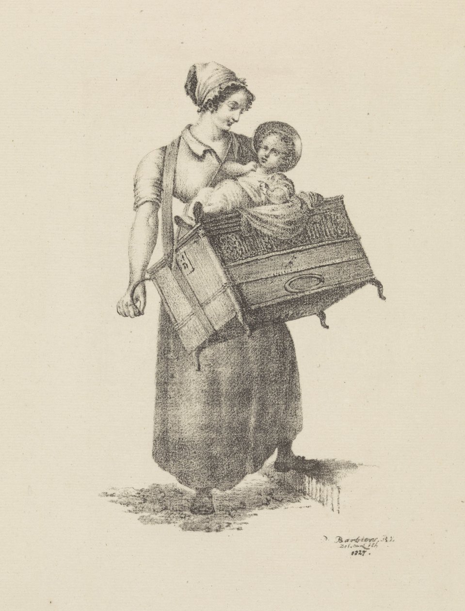 Kvinne med orgel og barn av Pieter Bartholomeusz. Barbiers
