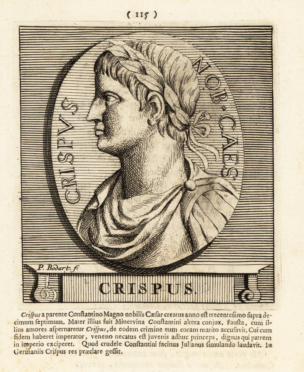 Flavius Julius Crispus, sønn av den romerske keiseren Konstantin den Gre, 1724 (gravering) av Pieter Bodart