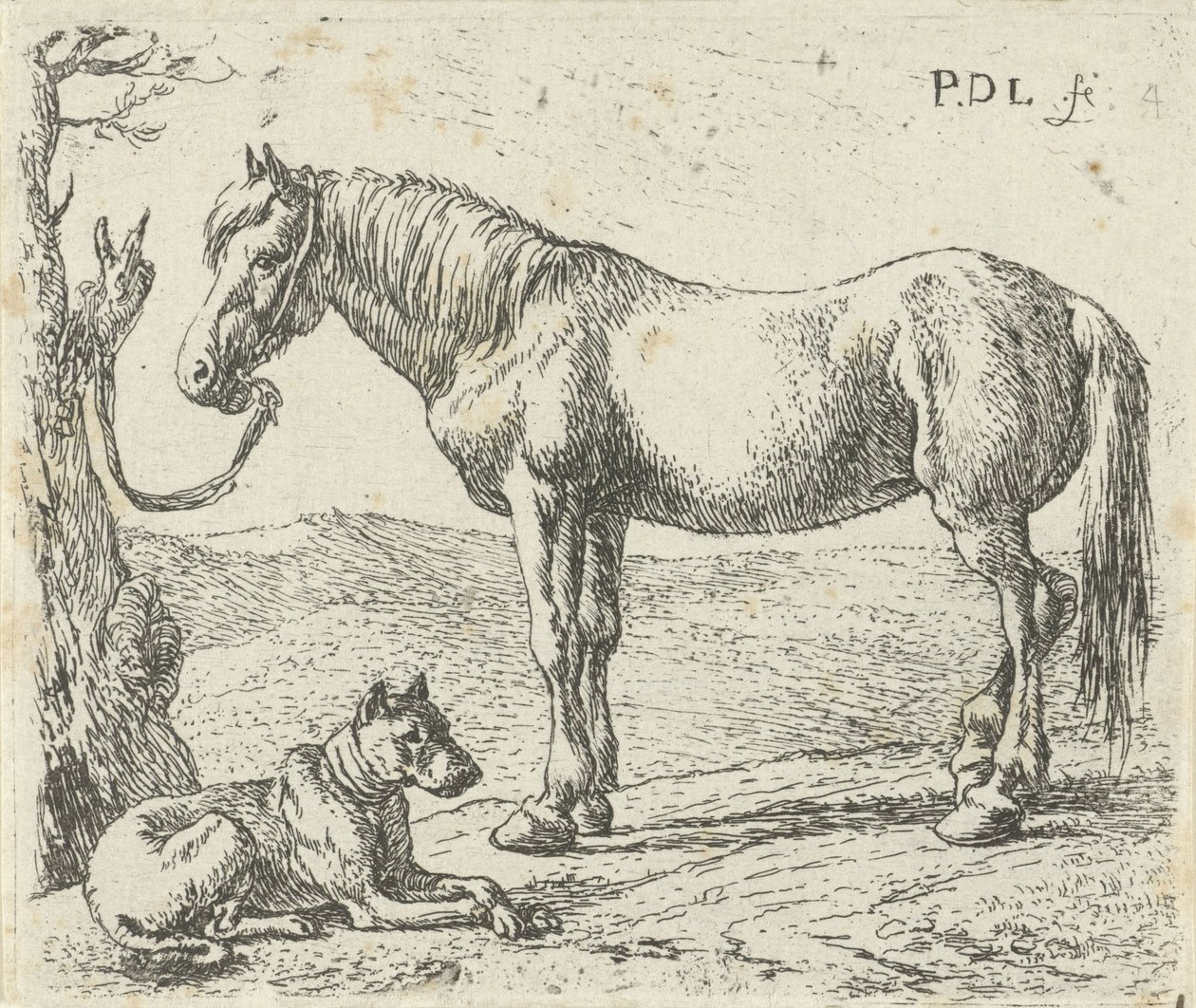 Hest og hund i en eng Hester (serietittel) av Pieter Bodding van Laer