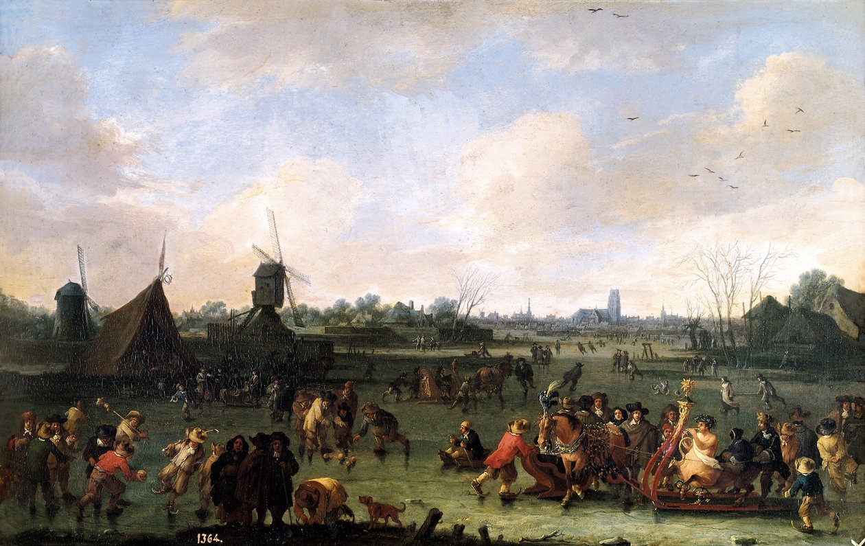 Skatere. Maleri av Pieter Bout (1658-1702). Olje på tre av Pieter Bouts