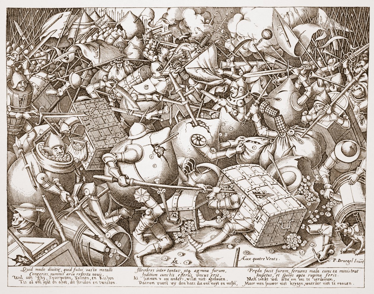 Slaget om penger, gravert av Pieter van der Heyden, etter 1570 av Pieter Bruegel the Elder
