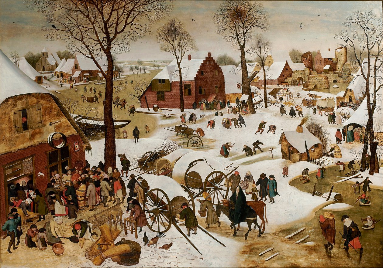 Folketellingen i Betlehem Nummereringen i Betlehem, tidlig på 1600-tallet. av Pieter Brueghel the Younger