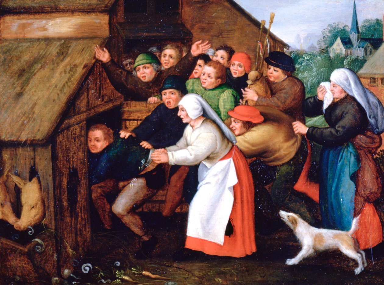 Drunkarden dyttet inn i grisehuset, 1564-1638 av Pieter Brueghel the Younger