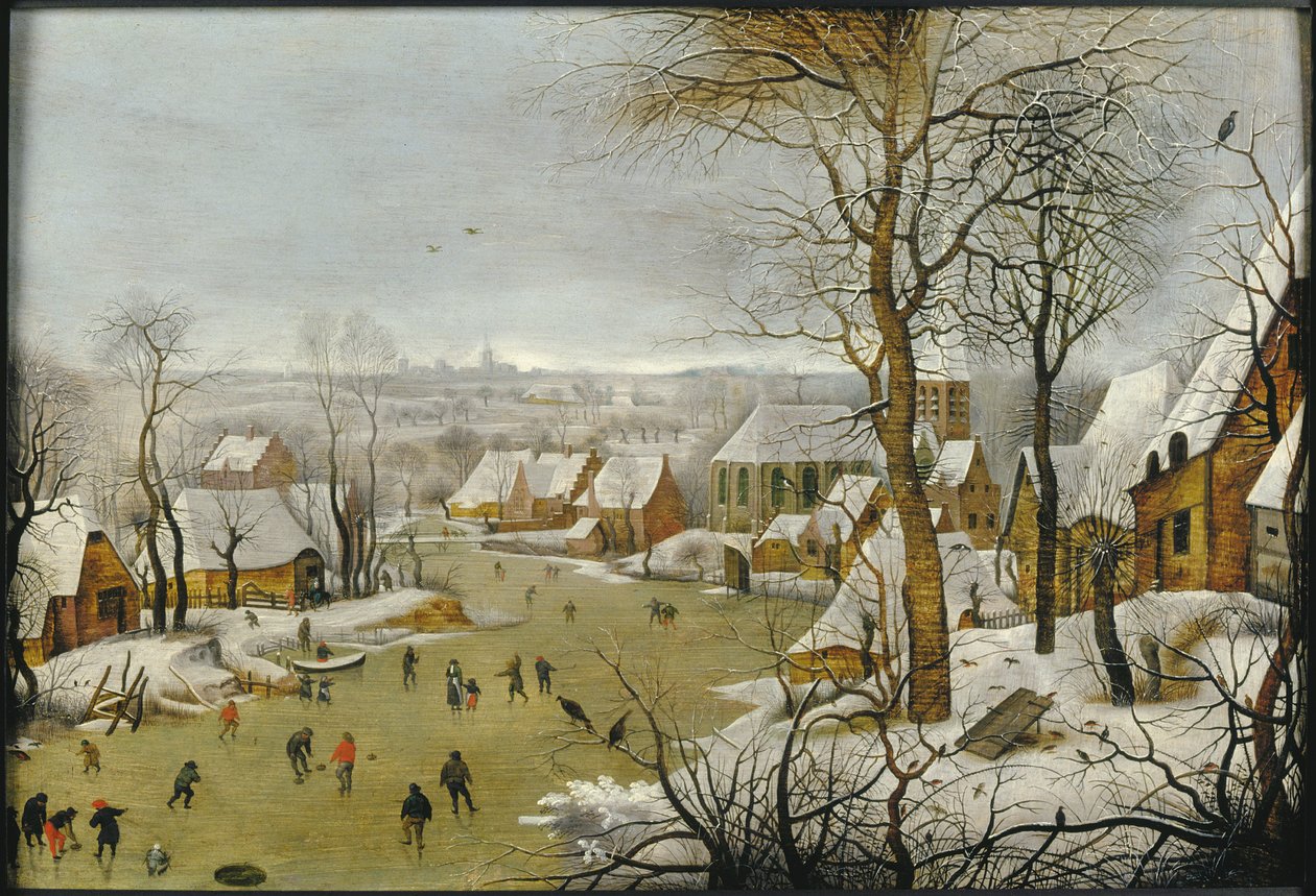 Vinterlandskap med en fuglefelle, og flukten til Egypt, 1622. av Pieter Brueghel the Younger