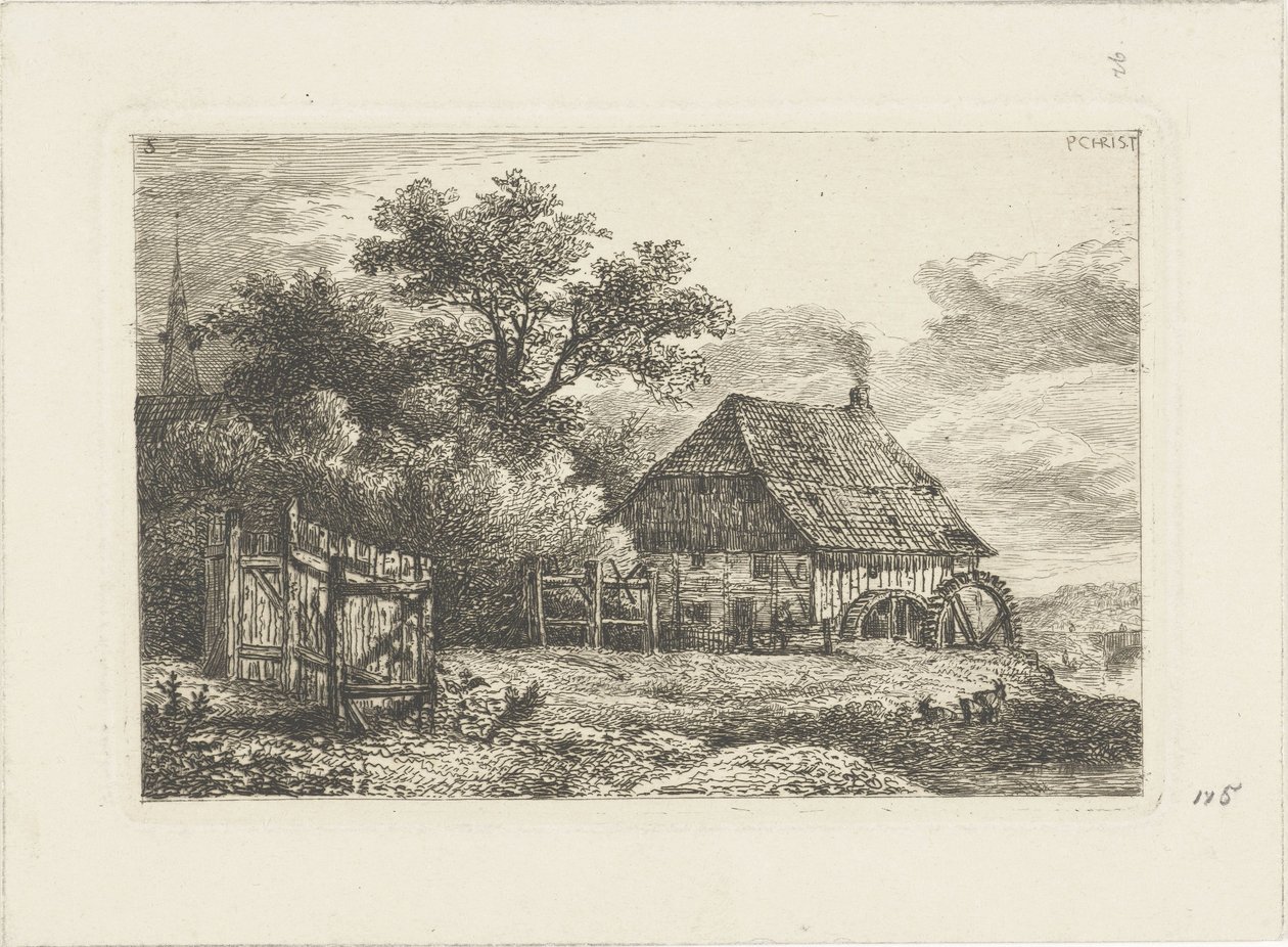 Landskap med vannmølle Vannlandskap (serietittel) av Pieter Casper Christ
