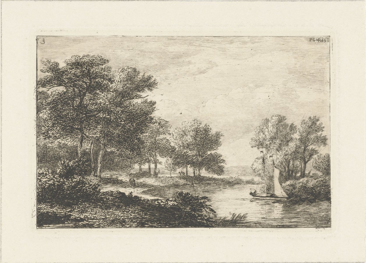 Elvelandskap med seilbåt Vannlandskap (serietittel) av Pieter Casper Christ