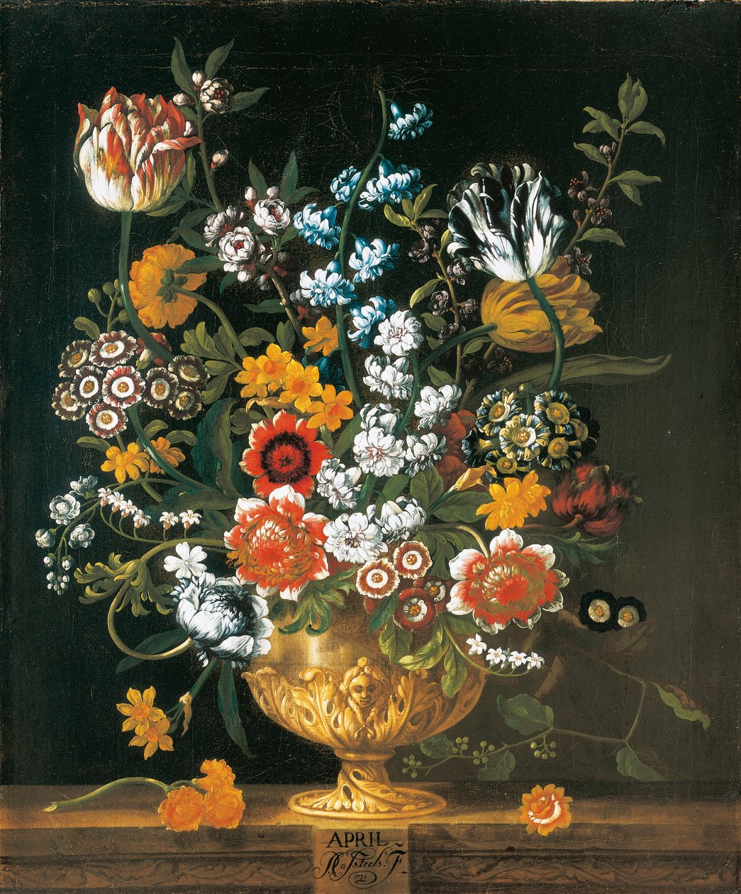 april, fra The Twelve Months of Flowers, en blomsterkalender med stilleben av Pieter Casteels