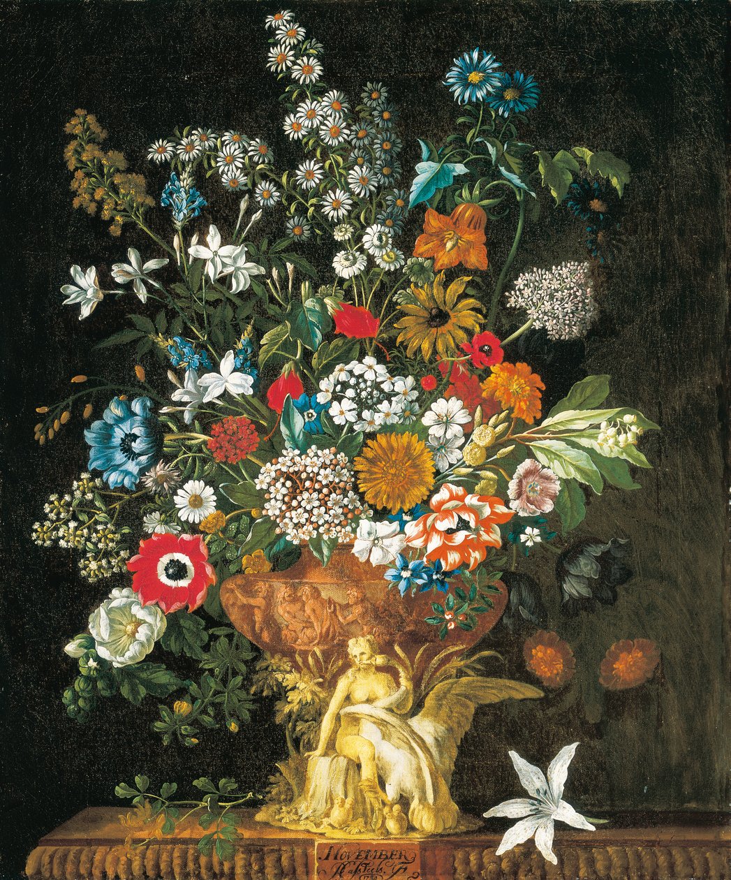 november, fra The Twelve Months of Flowers, en blomsterkalender med stilleben av Pieter Casteels