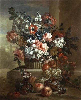 Stilleben av en kurv med blomster og frukt (par 81024) av Pieter Casteels