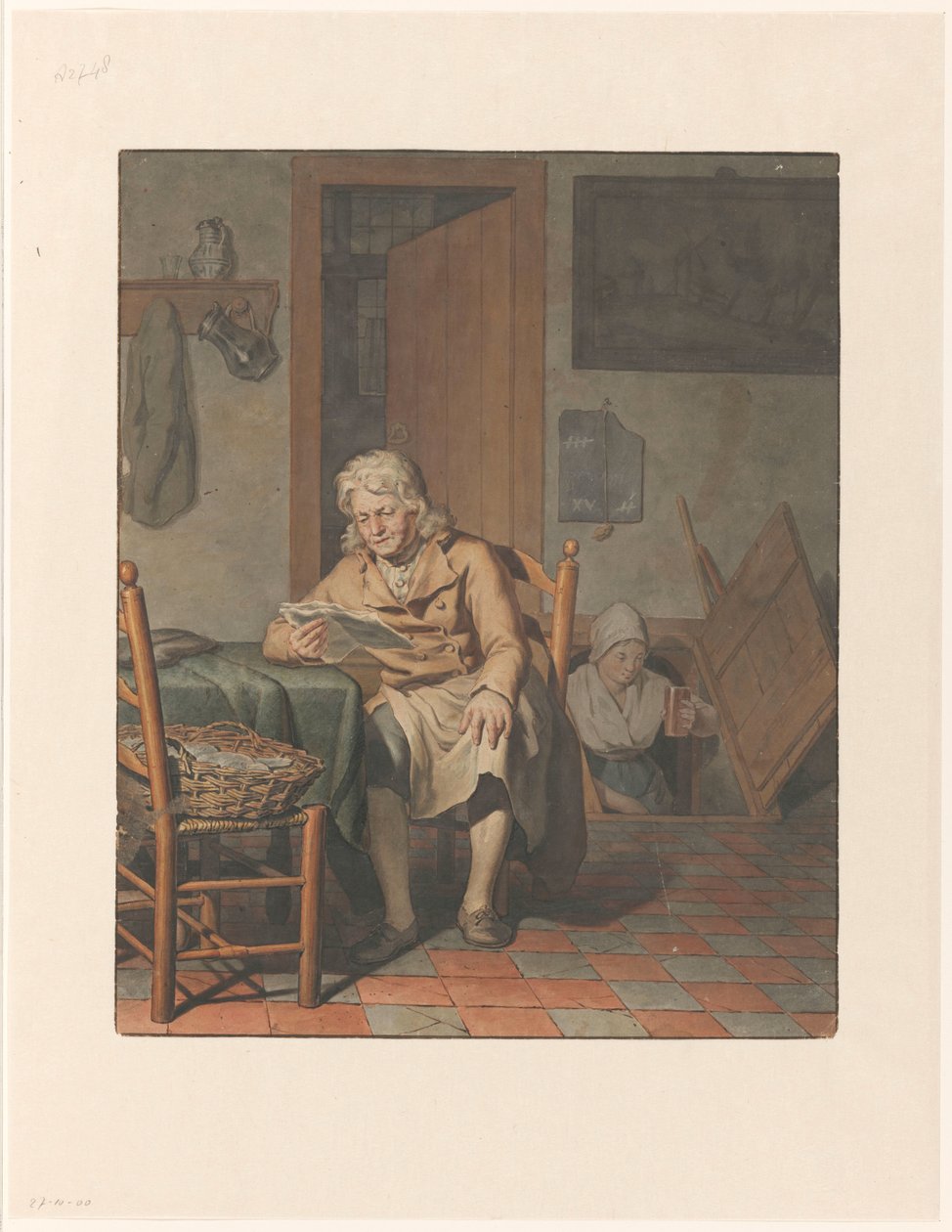 Interiør med lesemann. av Pieter Christoffel Wonder
