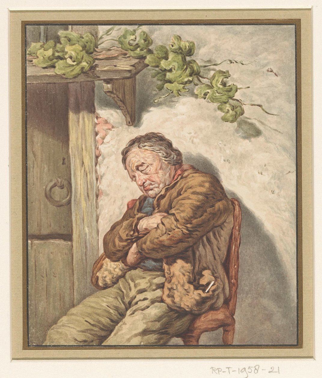 Lou bakerens tjener, sover foran huset i sollyset av Pieter Christoffel Wonder