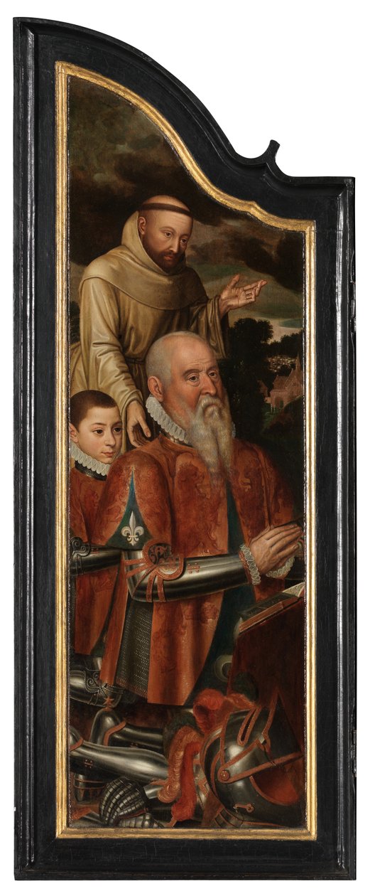 Venstre panel av Kristus på korset med jomfruen, St. Johannes og Maria Magdalena (olje på panel) av Pieter Claeissens
