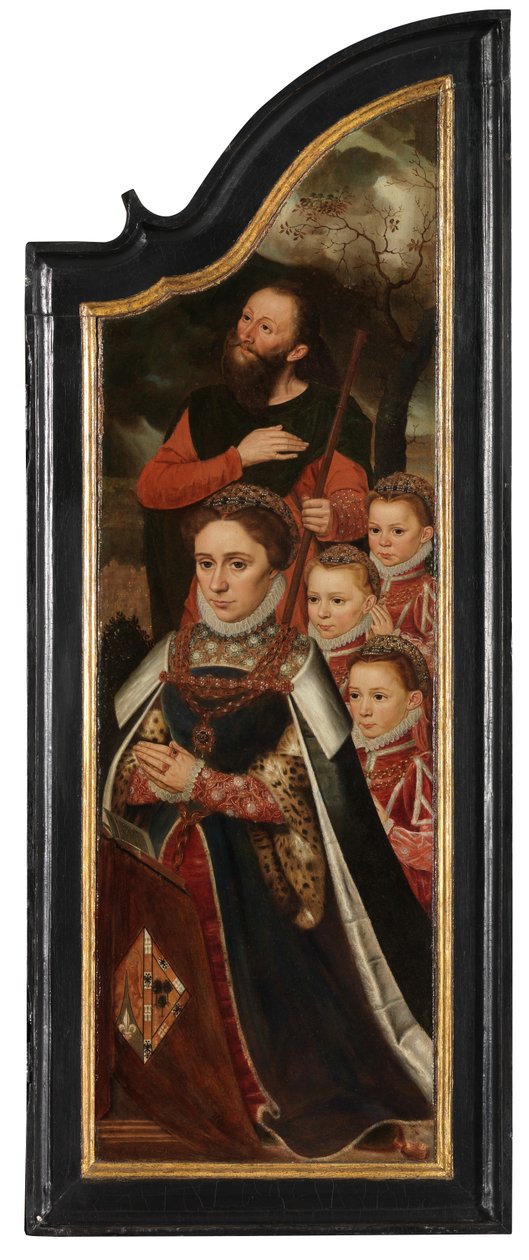 Høyre panel av Kristus på korset med jomfruen, St. Johannes og Maria Magdalena (olje på panel) av Pieter Claeissens