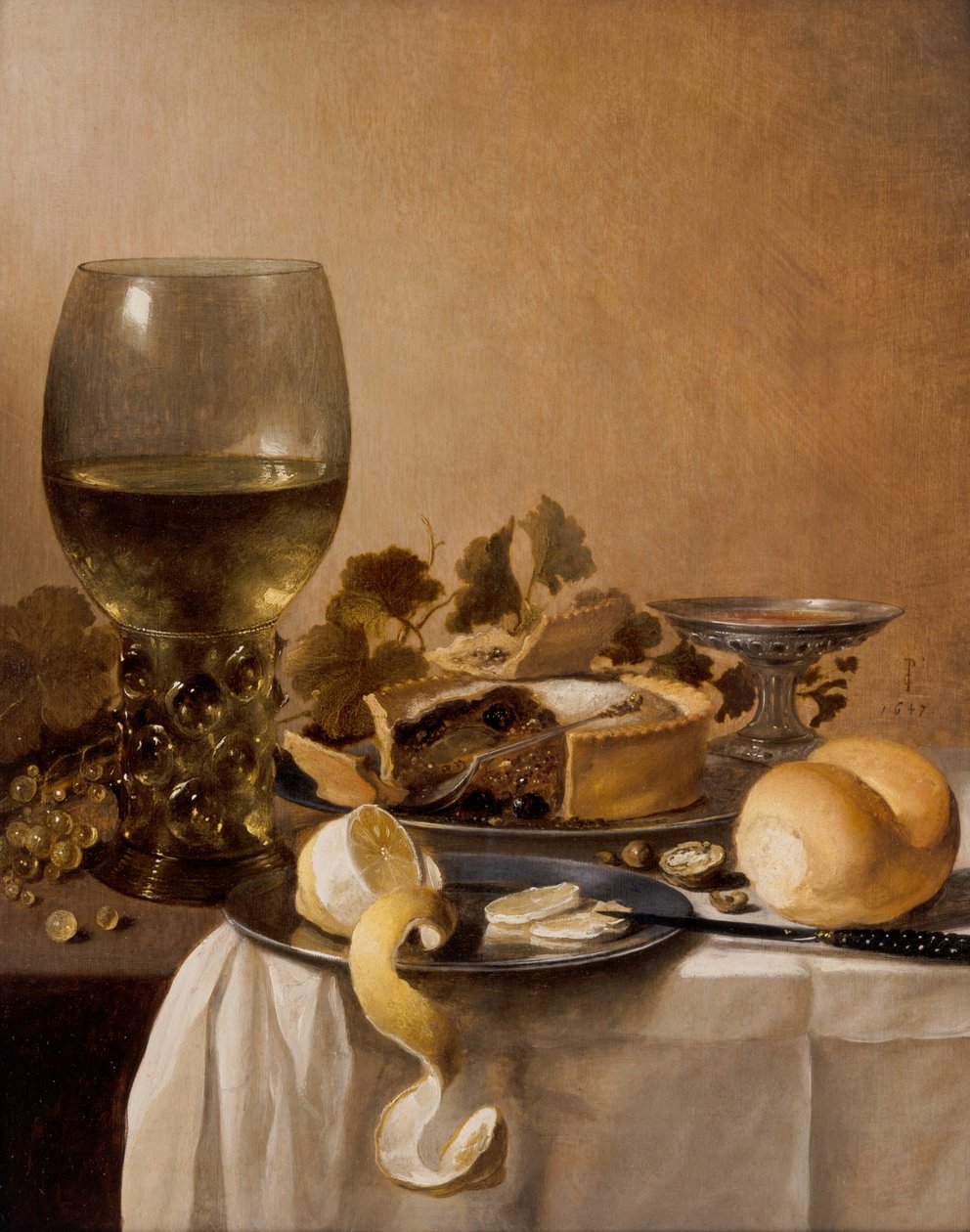 A Giant Roemer, A Silver Tazza, A Pai av Pieter Claesz