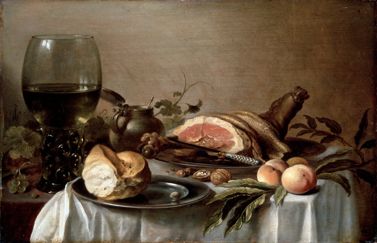 Frokost med skinke, 1647. av Pieter Claesz
