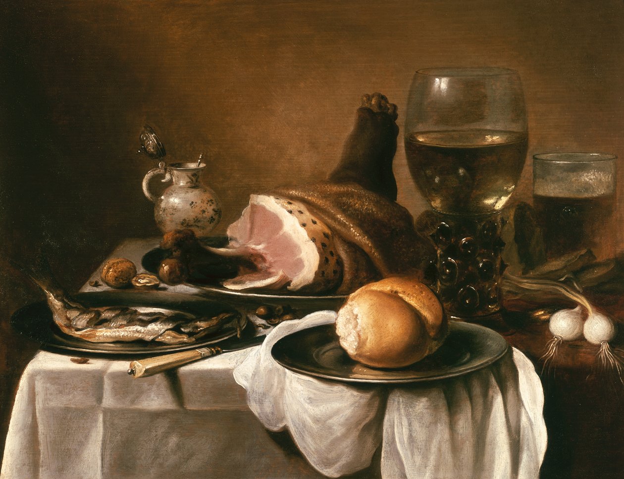 Stilleben med skinke av Pieter Claesz