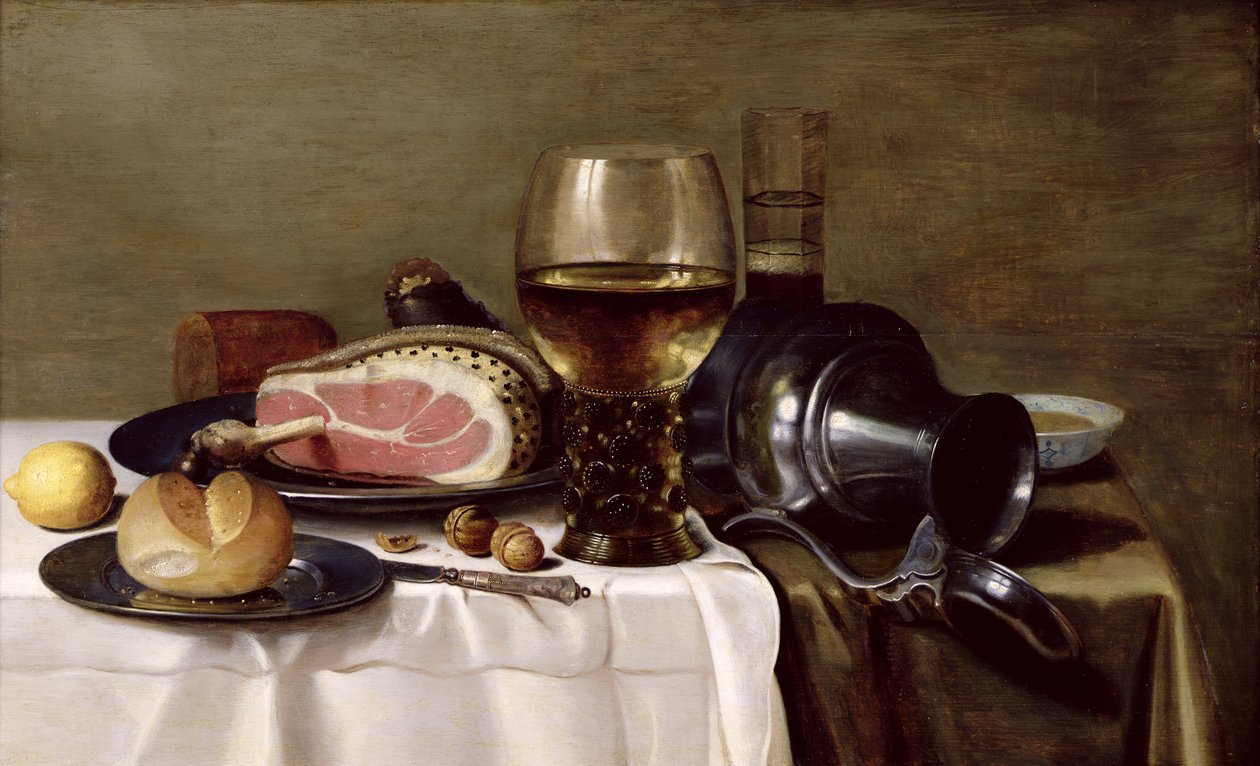 Stilleben med skinke av Pieter Claesz