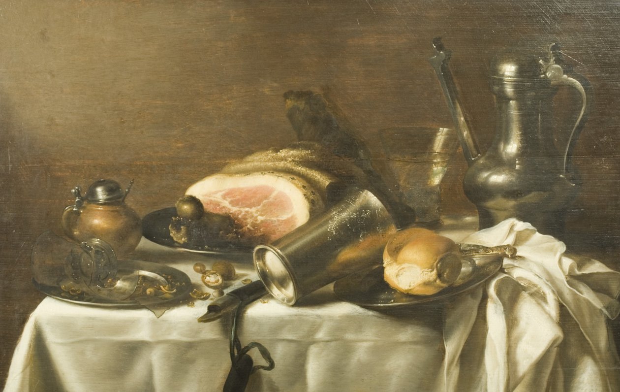 Stilleben med en skinke (olje på lerret) av Pieter Claesz