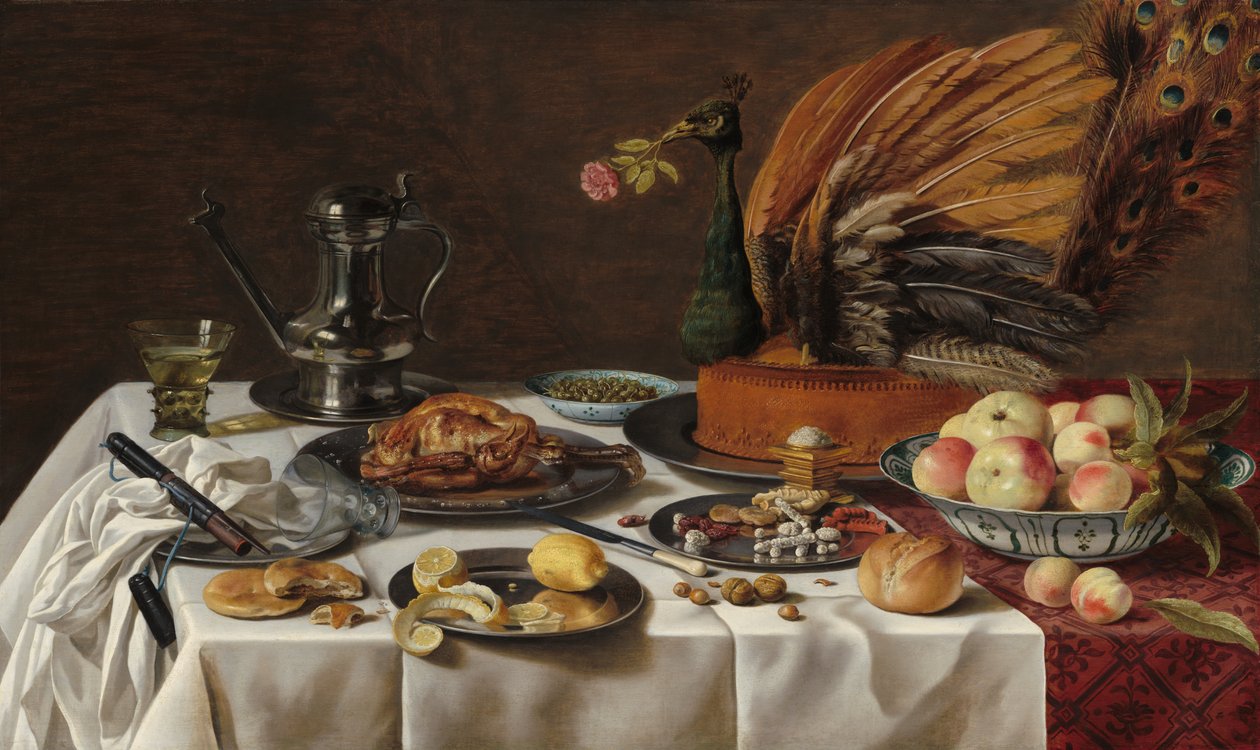 Stilleben med en påfuglpai av Pieter Claesz