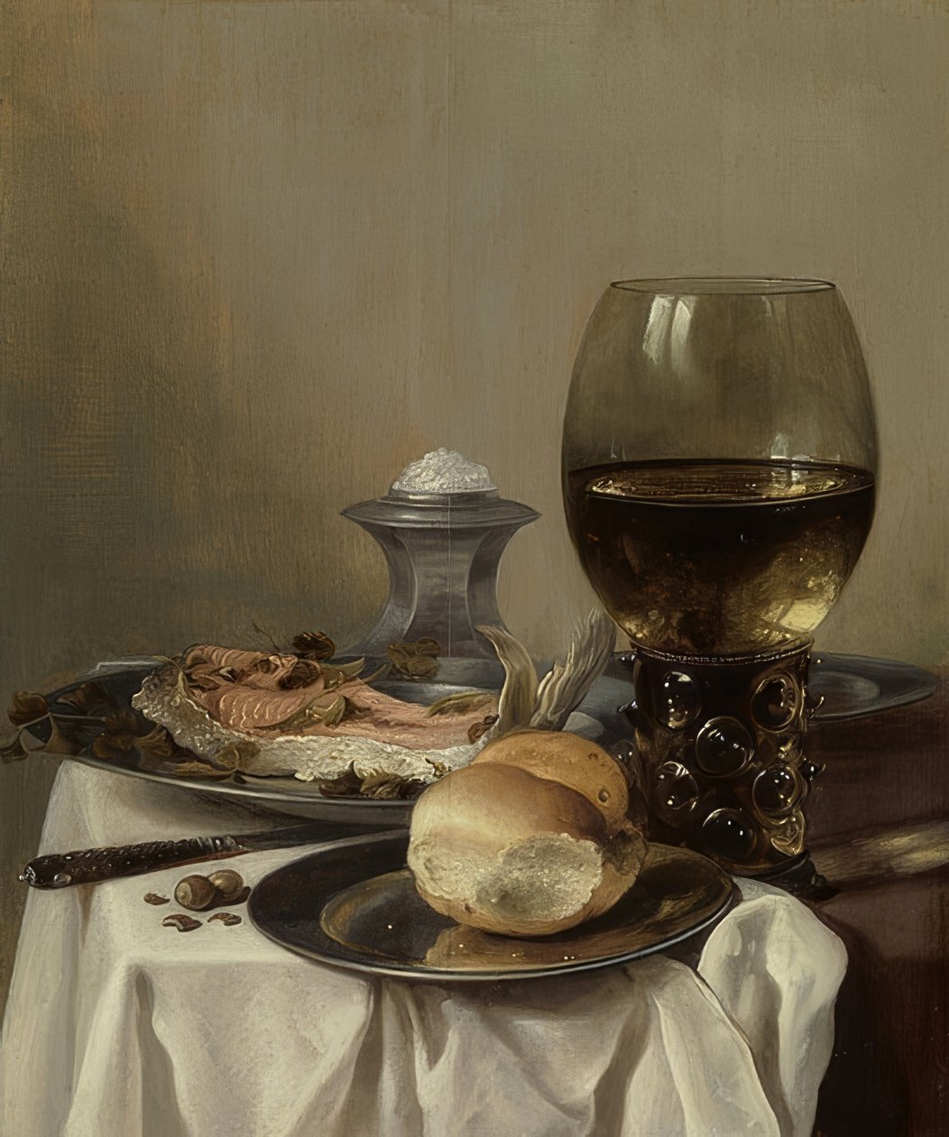 Stilleben med salt. Rundt 1640-45 av Pieter Claesz