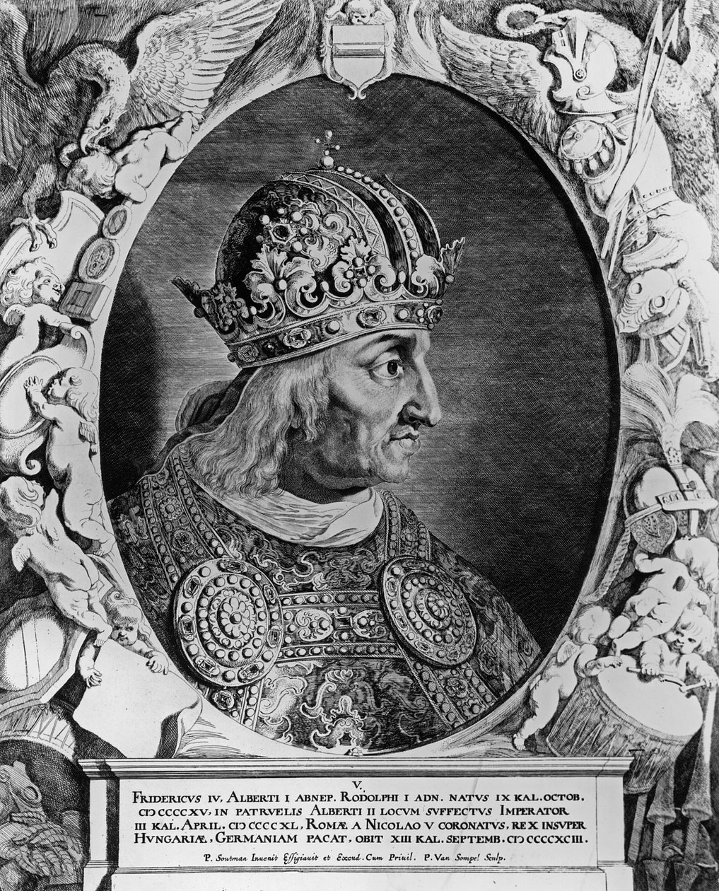 Portrett av Frederick IV (1415-1493), den hellige romerske keiseren, gravert av Sompel, Pieter van (f.c.1600) av Pieter Claesz Soutman