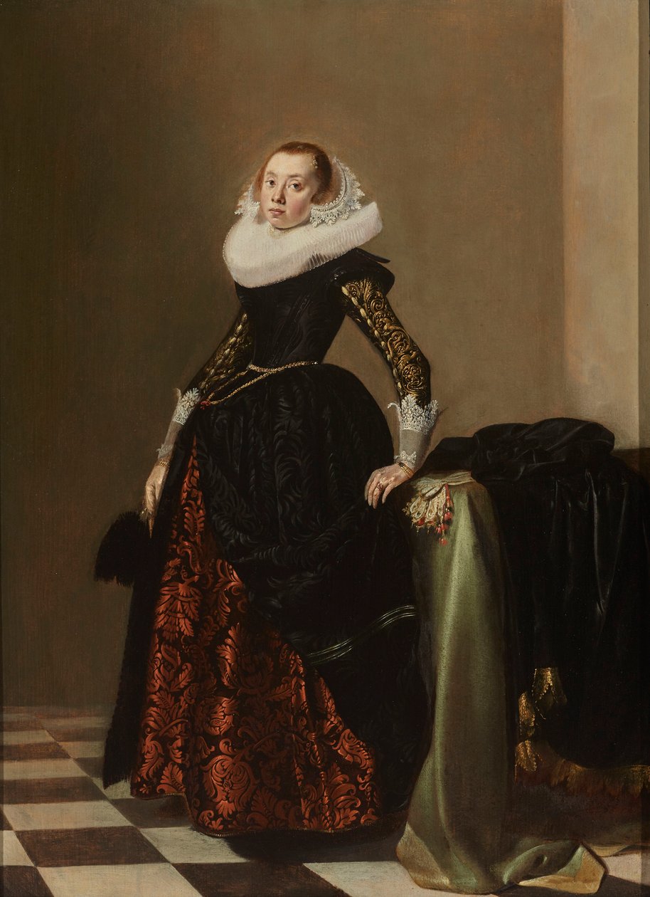 Portrett av en rikt kledd ung kvinne, ca. 1630 (olje på panel) av Pieter Codde