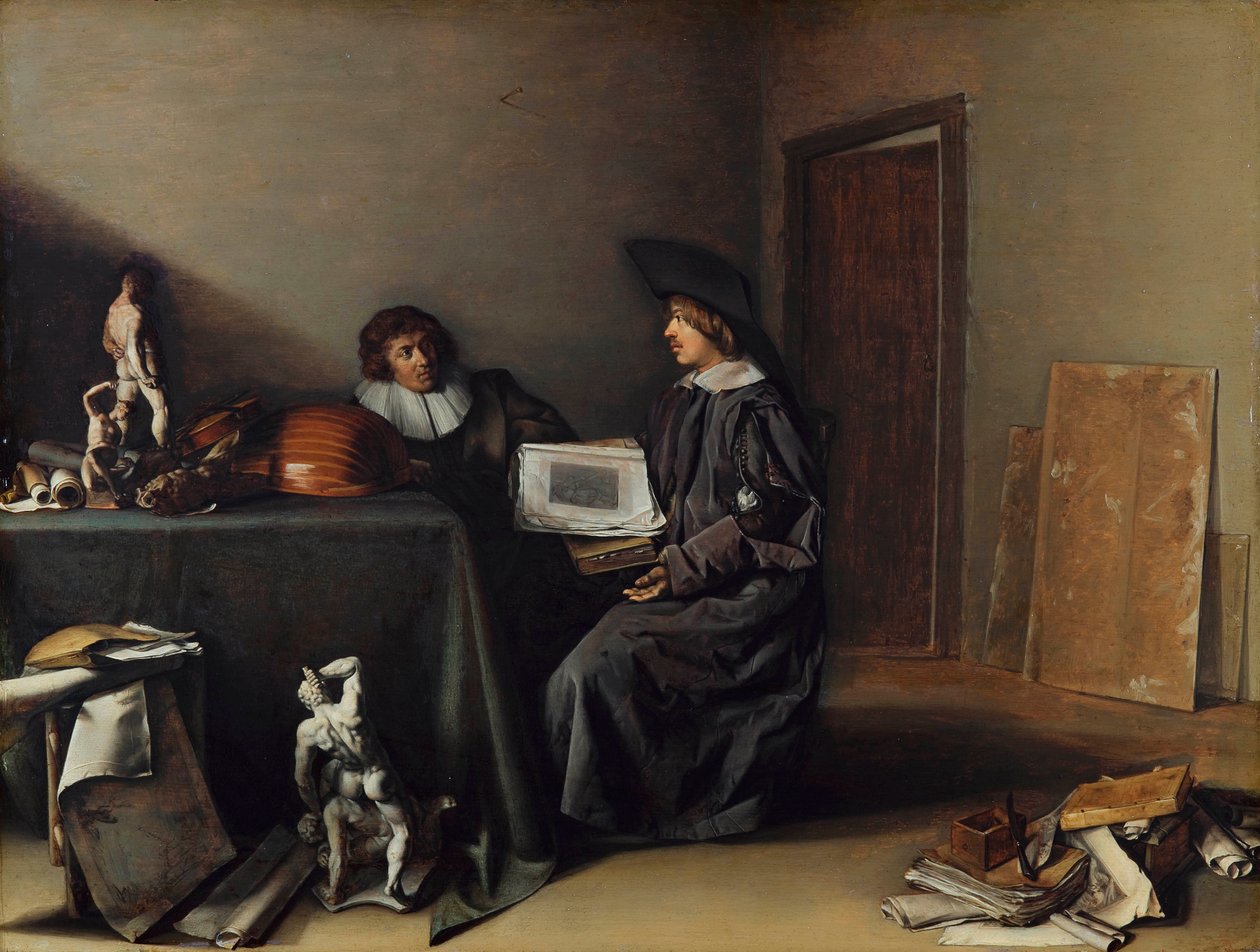 ""En kunstner og en kunstelsker i samtale"" (Kunstner og kunstelsker i samtale) Maleri av Pieter Codde (1599-1678), - Olje på tre, 41,7x55,1 - Fondation Custodia av Pieter Codde