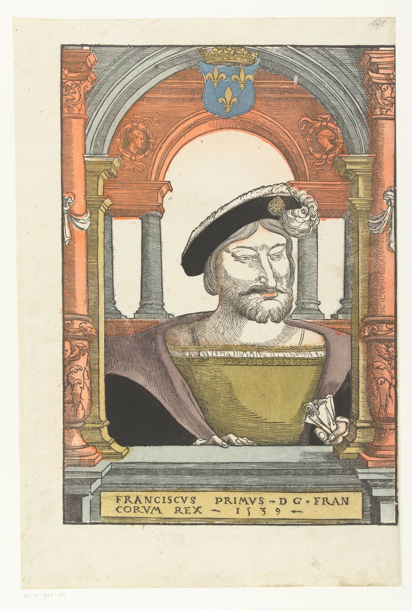 Portrett av Frans I av Frankrike Francis primus - d g . francorum rex (tittel på objekt) av Pieter Coecke van Aelst (I) (circle of)