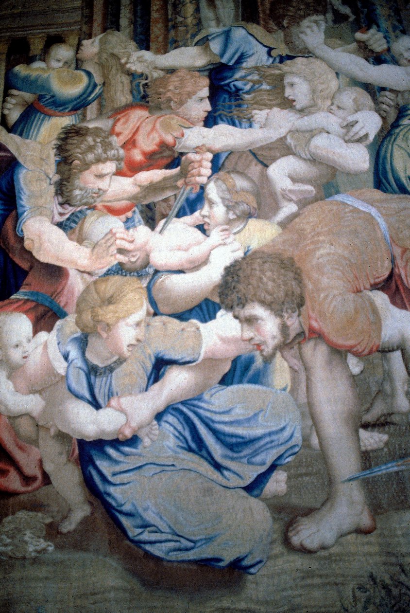 Detalj av et billedvev som viser massakren på de uskyldige, ca. 1520-31 (ull og silke) av Pieter Coecke van Aelst
