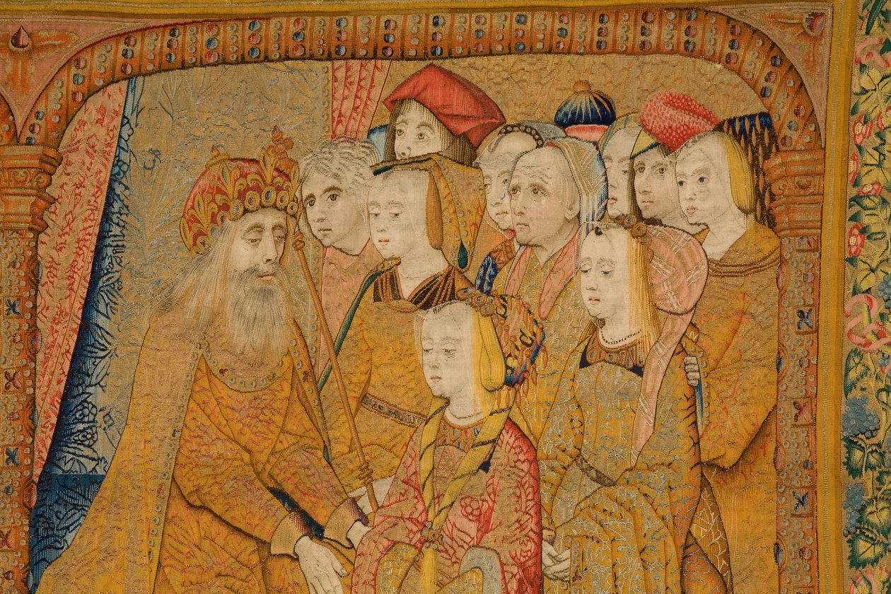 Flemish tapestry. Annunciation. Detail, c.1502-04 (gold, silver, silk and wool)   1317260   no       norwegian Successfully Translated  Original: Warkworth Castle, c1990-2010 Translat: Warkworth Castle, c1990-2010 1208338 no norwegian Successfully Translat av Pieter Coecke van Aelst