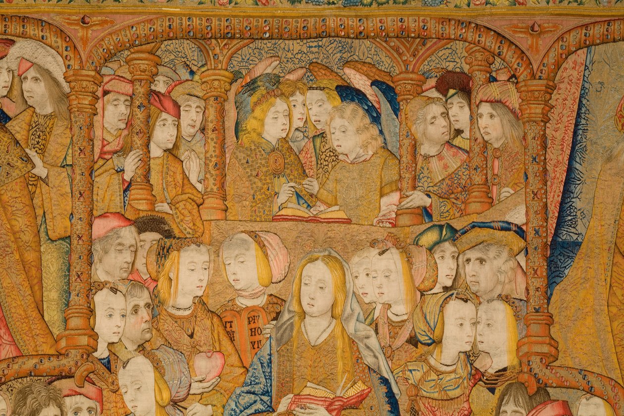 Flemish tapestry. Annunciation. Detail, c.1502-04 (gold, silver, silk and wool)   1317262   no       norwegian Successfully Translated  Original: Portrait of Suraj Singh Rathor, Raja of Marwar and Maternal Uncle of Shah Jahan: A Page from the Prince Khurra av Pieter Coecke van Aelst