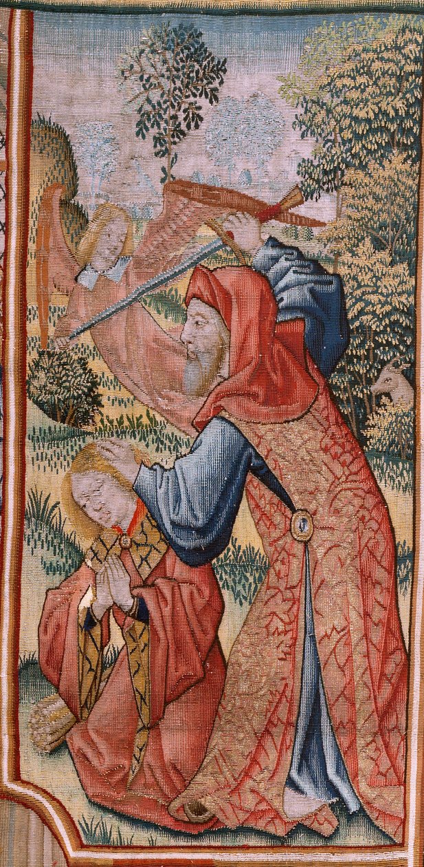 flamsk billedvev. Serie Episoder fra Jomfruens liv; Presentasjon ved tempelet (Presentación en el Templo). Andre billedvev i serien. Modeller tilskrevet Jan van Roome (eller van Brussel). Produksjon Pieter van Aelst, Brussel. Ca 1502-1504. av Pieter Coecke van Aelst