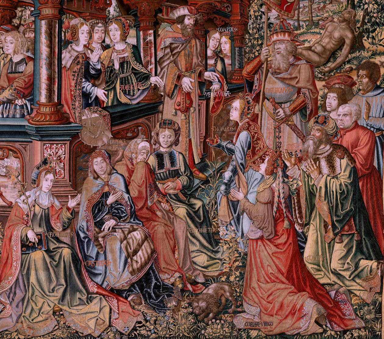 flamsk billedvev. Serien The Honours. Dyd (La Virtu, El Vicio). Åttende billedvev i serien. Modelltegnere fra kretsen til Bernard van Orley og Jan Gossaert (Mabuse). Produksjon Pieter van Aelst, Brussel. Ca 1550. Stoff Gull, sølv, silke a av Pieter Coecke van Aelst