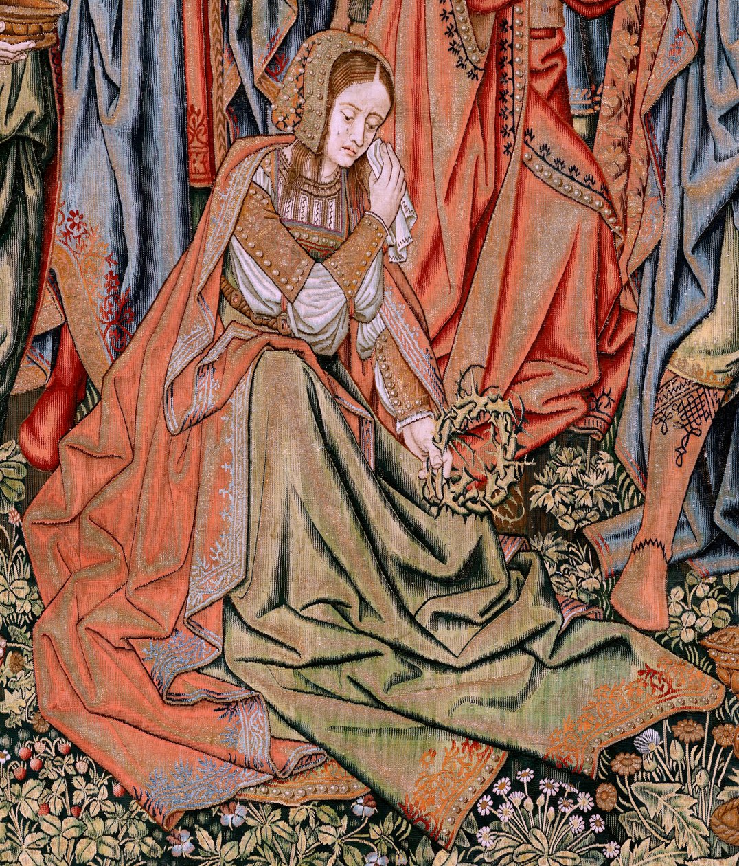 flamsk billedvev. Serien The Passion of Christ. Nedstigningen fra korset (Descandimiento). Den andre billedvevserien av Kristi lidenskap som tilhører Patrimonio Nacional. Modelltegnere fra kretsen til Jan van Roome. Produksjon Pieter va av Pieter Coecke van Aelst