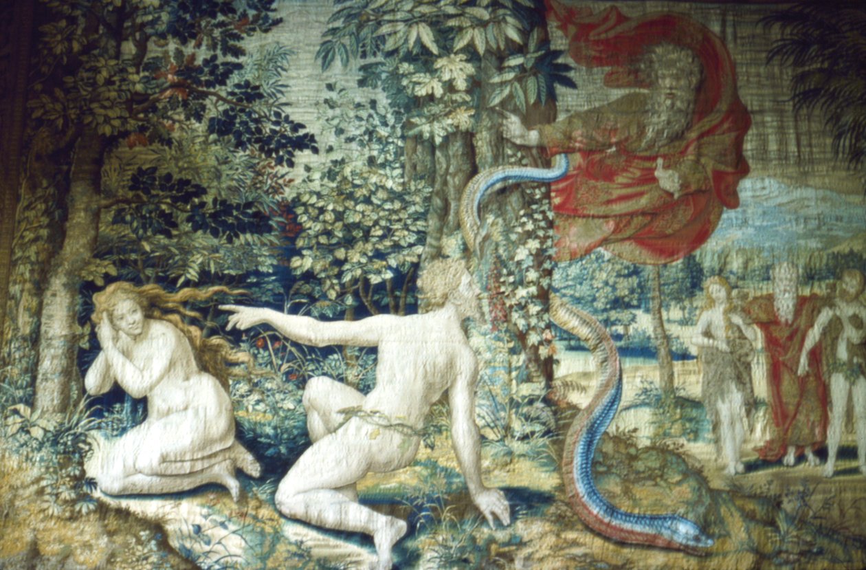 Firenze. Adam og Eva etter syndefallet, Brussel-teppet, 1548, 1900-tallet av Pieter Coecke van Aelst