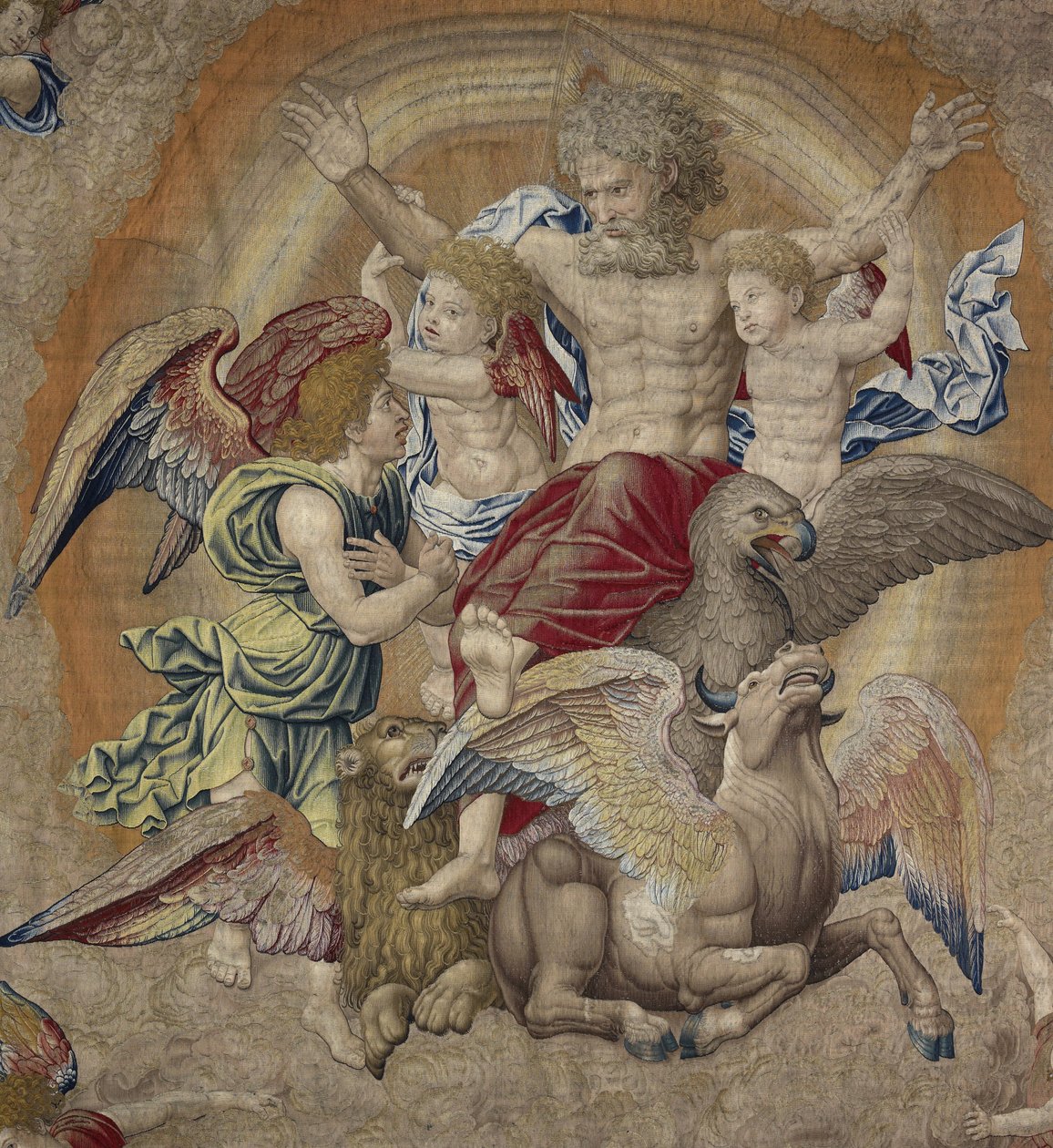 Gud Faderen med symbolene til de fjerde apostlene (tetramorfos), kjent som Treenigheten av Pieter Coecke van Aelst