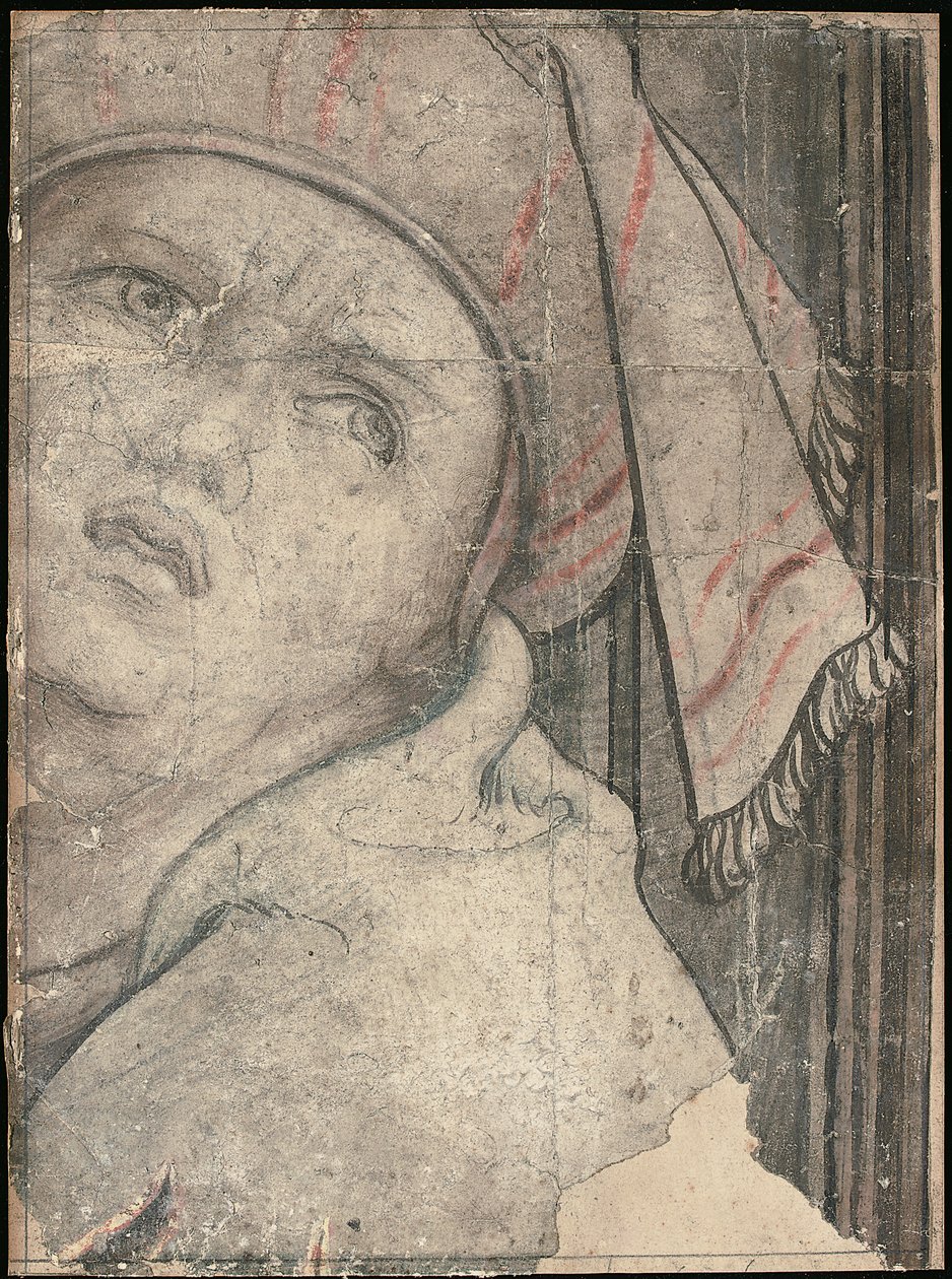 Hodet til en mann i turban som ser oppover av Pieter Coecke van Aelst