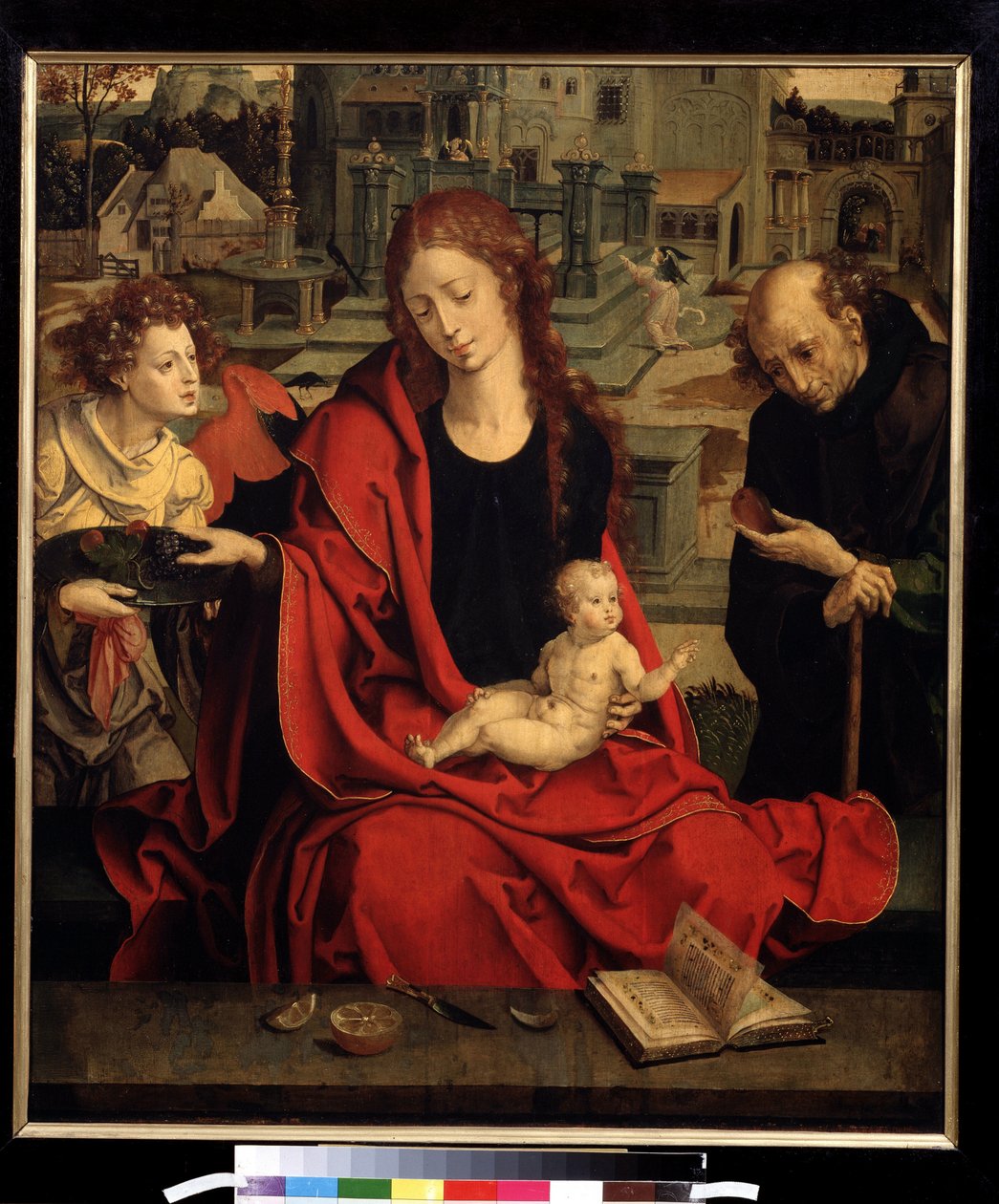 ""Den hellige familie med en engel"" (Den hellige familie med en engel) Maleri av Pieter Coecke van Aelst den eldste (1502-1550) Moskva fra 1500-tallet, Pushkin-museet av Pieter Coecke van Aelst
