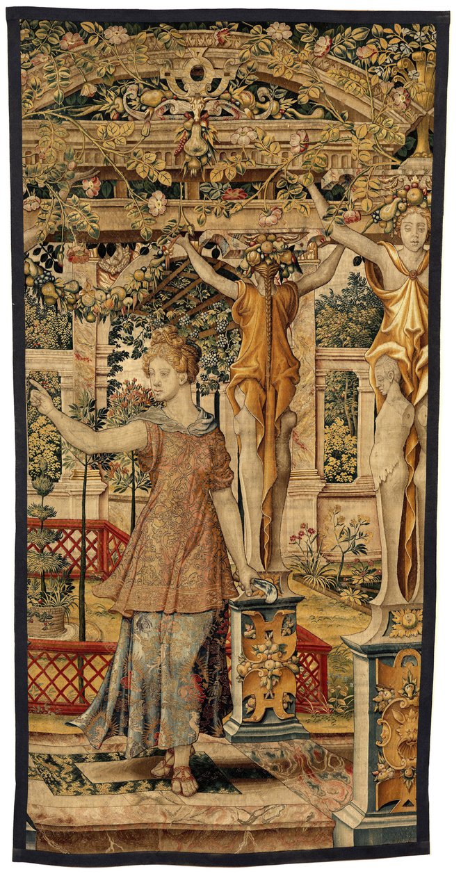 Vertumnus og Pomona: Vertumnus forvandlet til en bonde, ca. 1550 (gull, ull og silke) av Pieter Coecke van Aelst