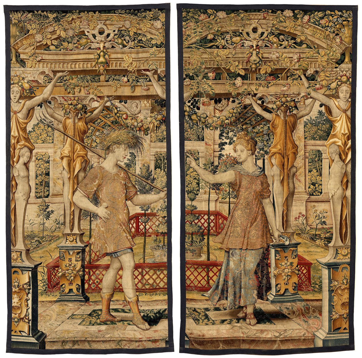Vertumnus og Pomona: Vertumnus forvandlet til en bonde, ca. 1550 (gull, ull og silke) av Pieter Coecke van Aelst