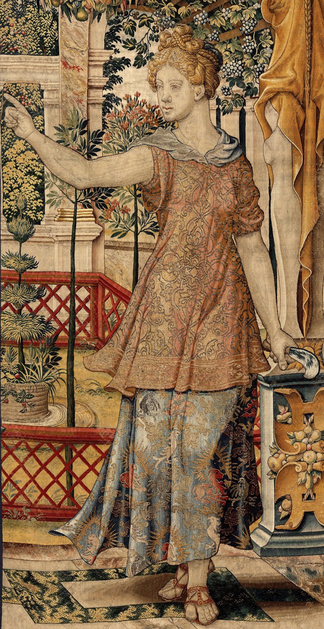 Vertumnus og Pomona: Vertumnus forvandlet til en bonde, ca. 1550 (gull, ull og silke) av Pieter Coecke van Aelst