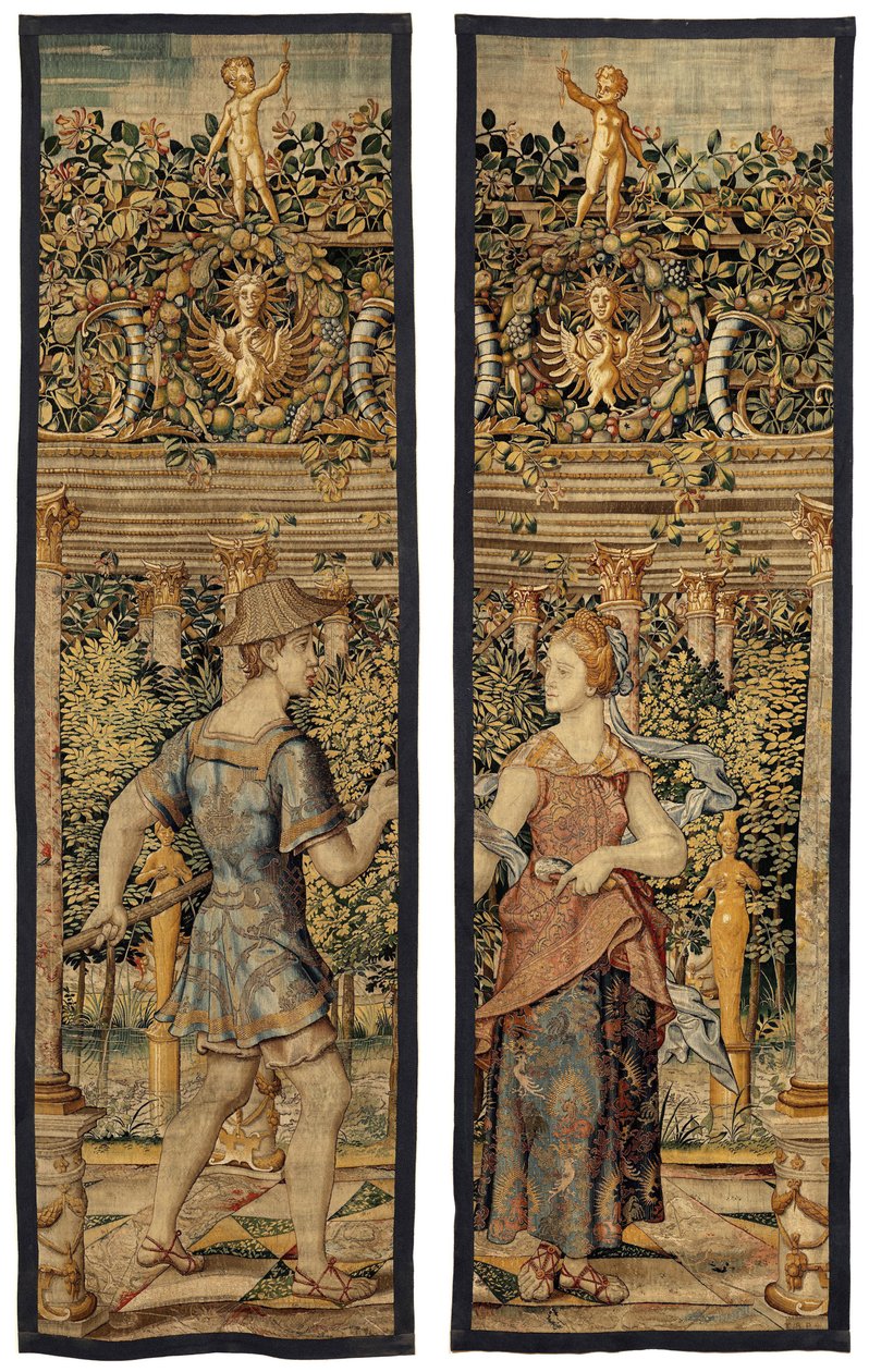 Vertumnus og Pomona: Vertumnus forvandlet til en fisker, ca. 1550 (gull, ull og silke) av Pieter Coecke van Aelst