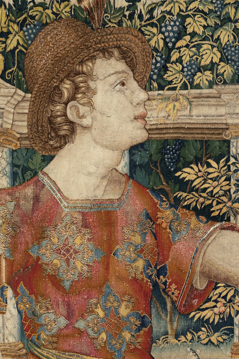 Vertumnus og Pomona: Vertumnus forvandlet til en beskjærer, ca. 1550 (gull, ull og silke) av Pieter Coecke van Aelst