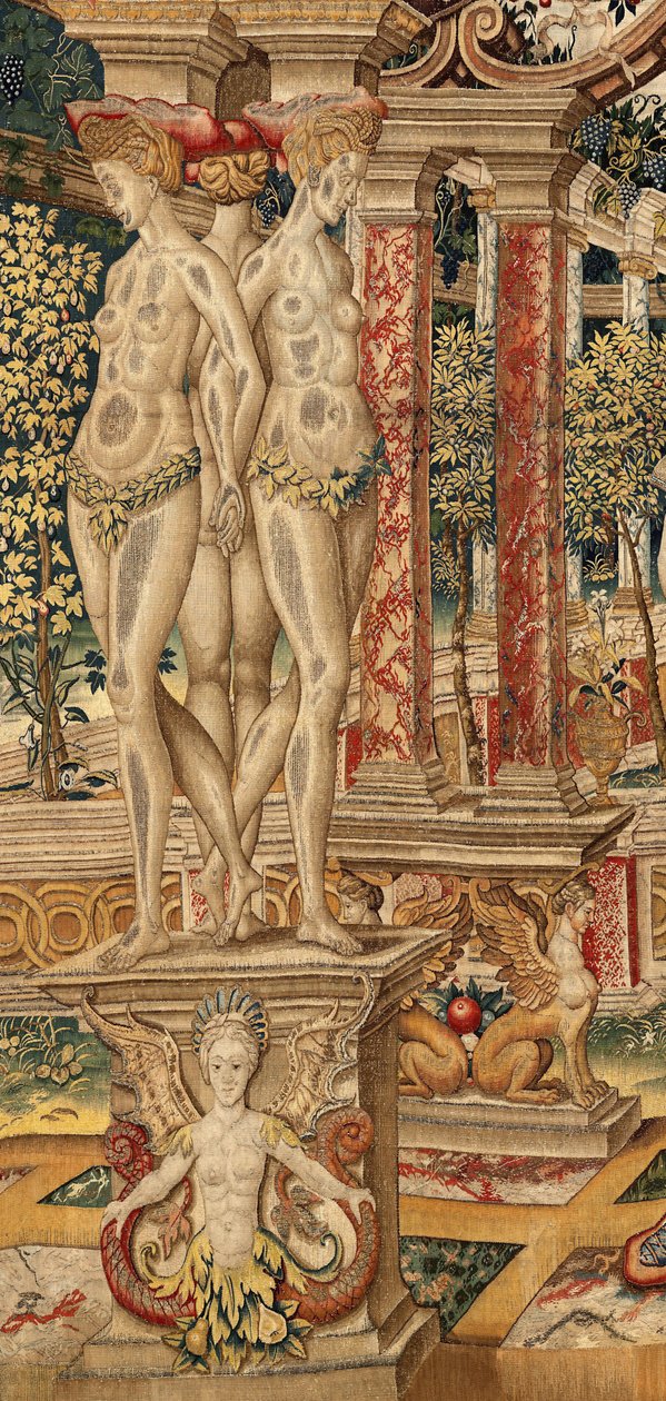 Vertumnus og Pomona: Vertumnus forvandlet til en beskjærer. ca. 1550 (teppe) av Pieter Coecke van Aelst