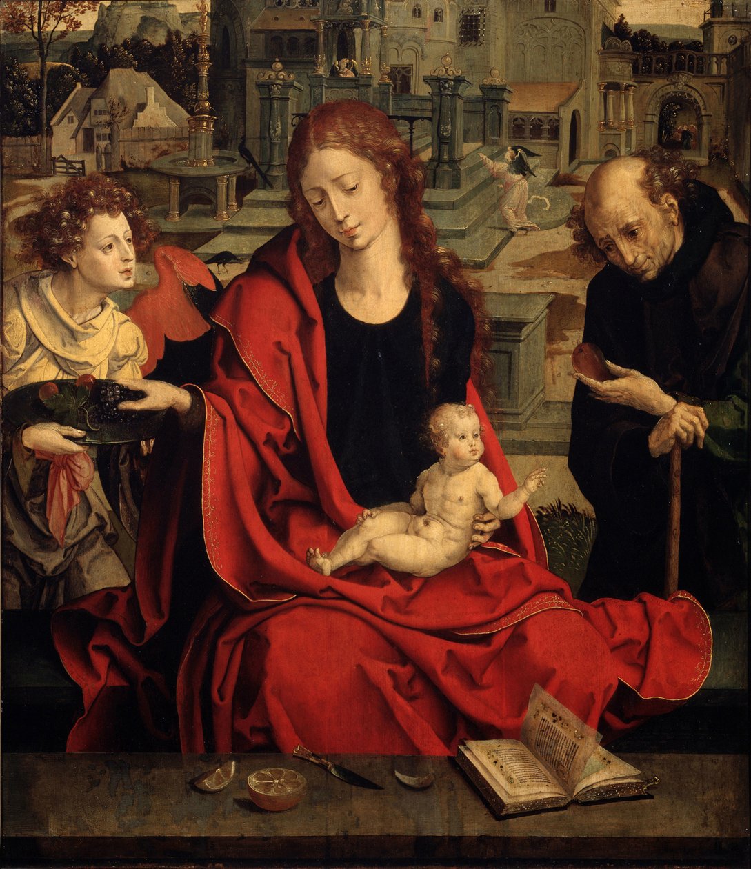 Den hellige familie med en engel av Pieter Coecke van Aelst