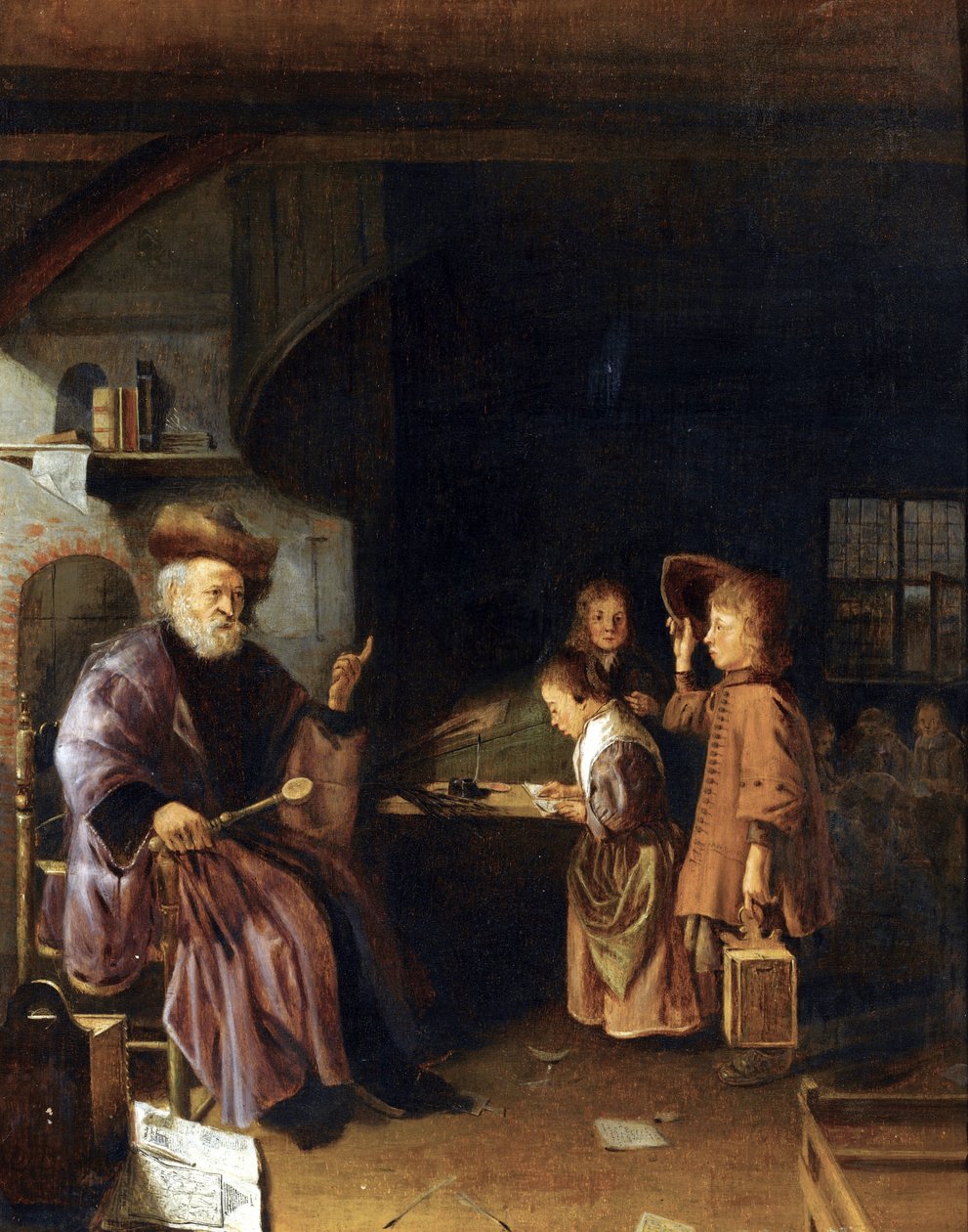 En skolemester underviser elevene sine i et klasserom av Pieter Cornelisz van Egmondt av Pieter Cornelisz van Egmondt