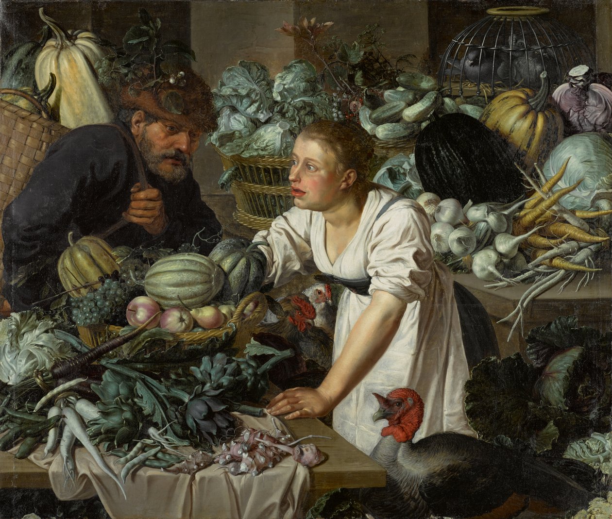 Stilleben med to figurer av Pieter Cornelisz. van Rijck